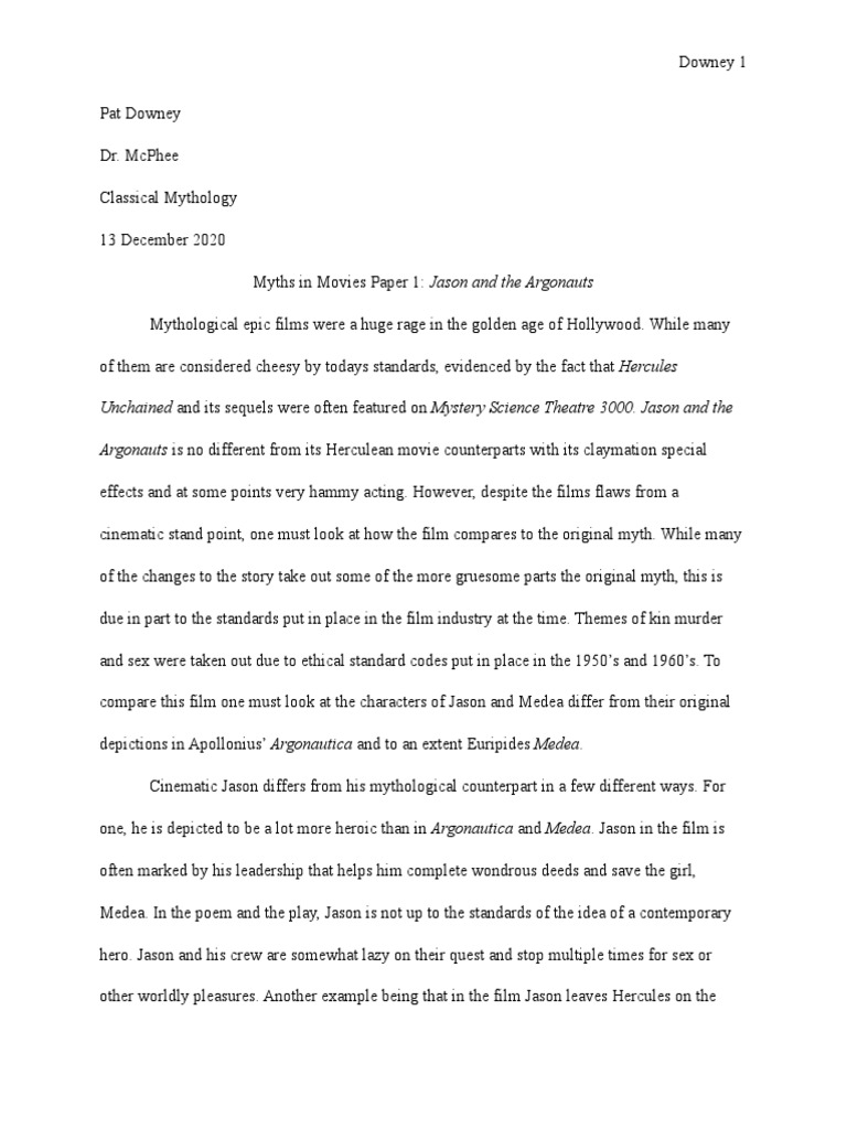 Jason and The Argonauts Essay Final Draft | PDF | Jason | Mythology