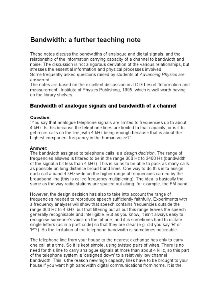 Bandwidth W 6 Pdf Sampling Signal Processing Bandwidth Signal