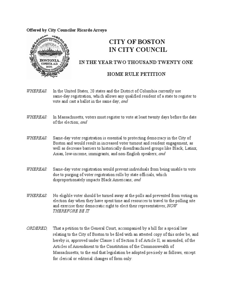 City of Boston in City Council in The Year Two Thousand Twenty One