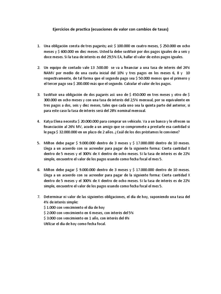 Ejercicios de Valor y Tasas de Interés | PDF | Negocios | Finanzas y dinero