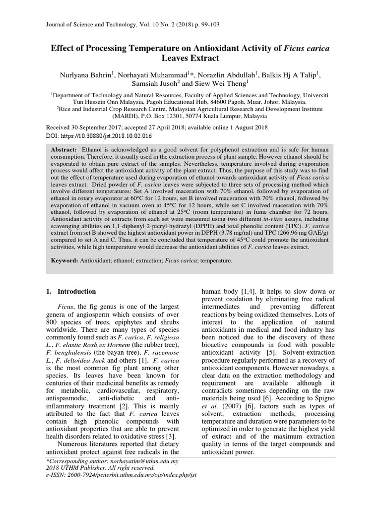 Temperature Effects on Ficus carica Antioxidants | PDF | Polyphenol ...
