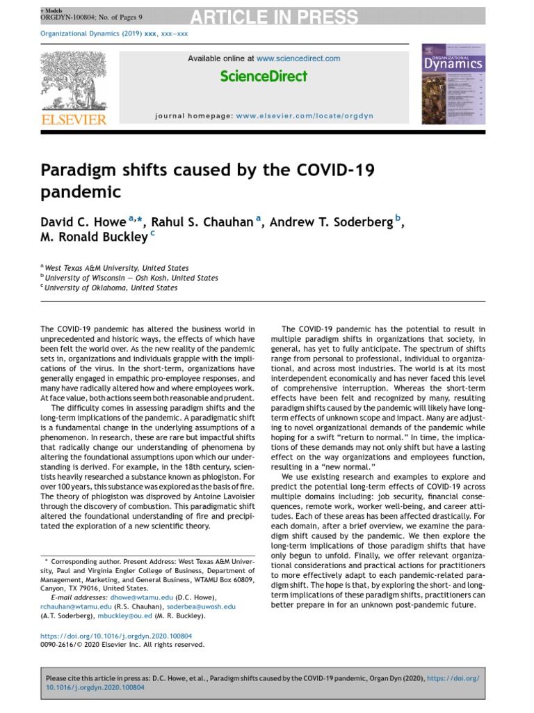 Research Paper Paradigm Shifts Caused by Covid 19 Pandemic | PDF ...