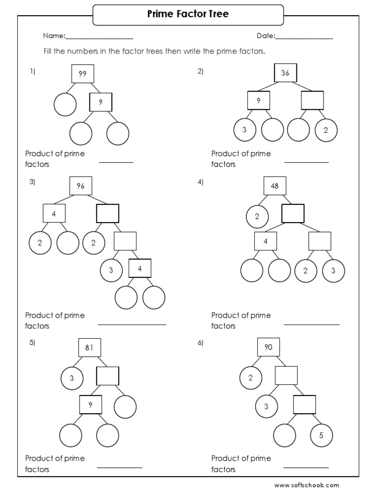 Prime Factor Tree Worksheet 22  PDF Regarding Prime Factorization Worksheet Pdf