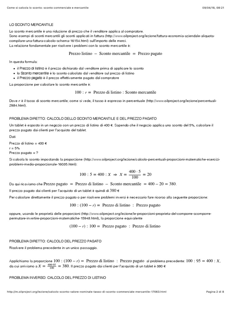Come Si Calcola Lo Sconto Sconto