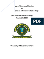 Curriculum / Scheme of Studies of Master of Science in Information Technology (MSC Information Technology) (Revised in 2018)