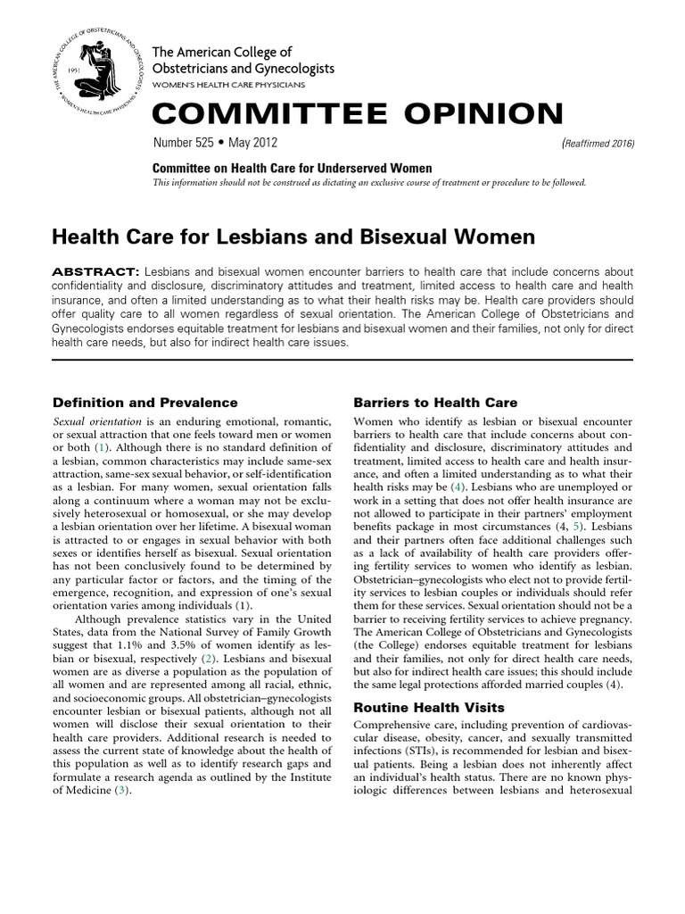 Health Care For Lesbians and Bisexual Women | PDF | Safe Sex | Sexually ...