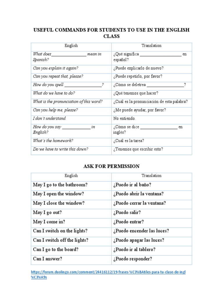 Comandos Útiles en Inglés para Estudiantes | PDF | Crecimiento personal ...