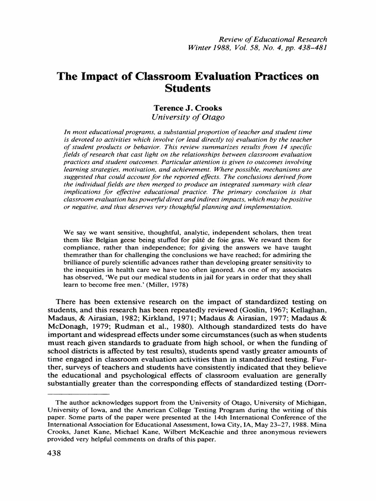 The Impact Of Classroom Evaluation Practices On Students – YSKUT