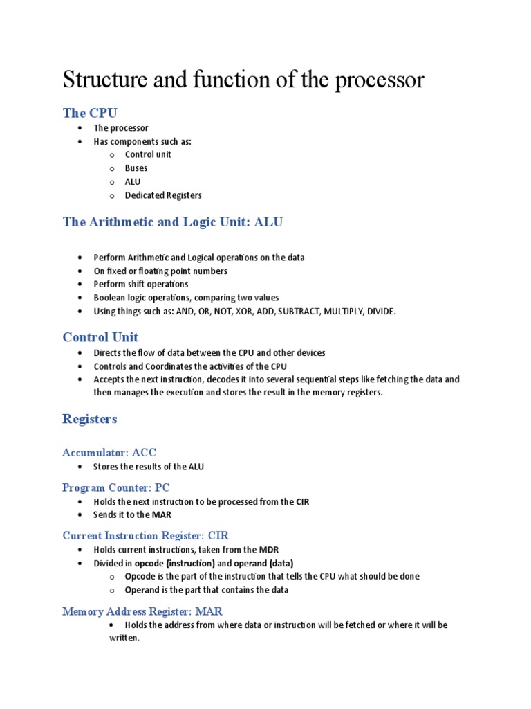 Structure and Function of The Processor | PDF | Central Processing Unit ...