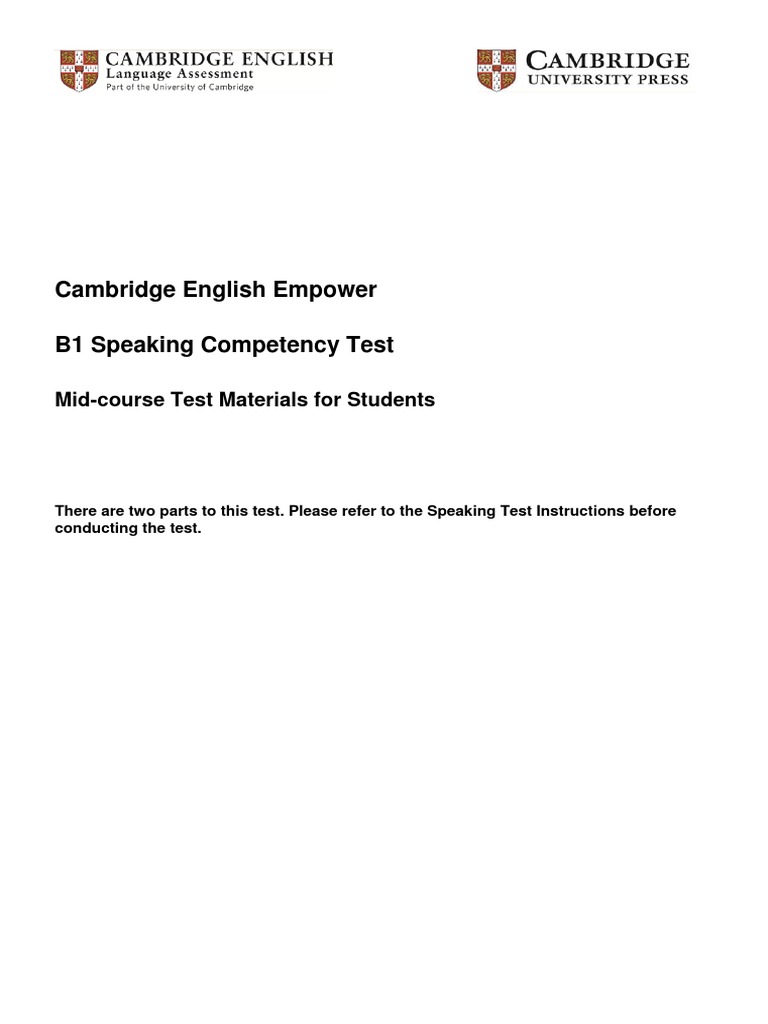 B1 Speaking Competency Test Materials | PDF