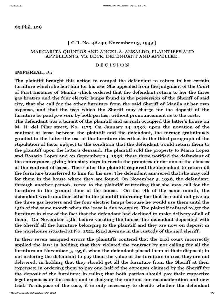 MARGARITA QUINTOS v. BECK PDF Legal Concepts Judiciaries