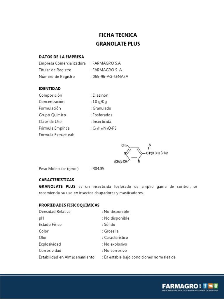 Ficha Técnica de Granolate Plus | PDF | Química | Ciencias fisicas