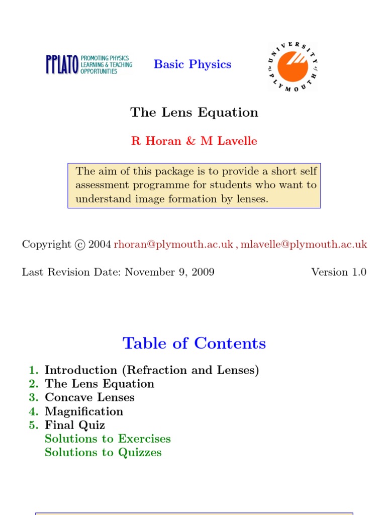 Lens Equation PDF Lens (Optics) Radiation