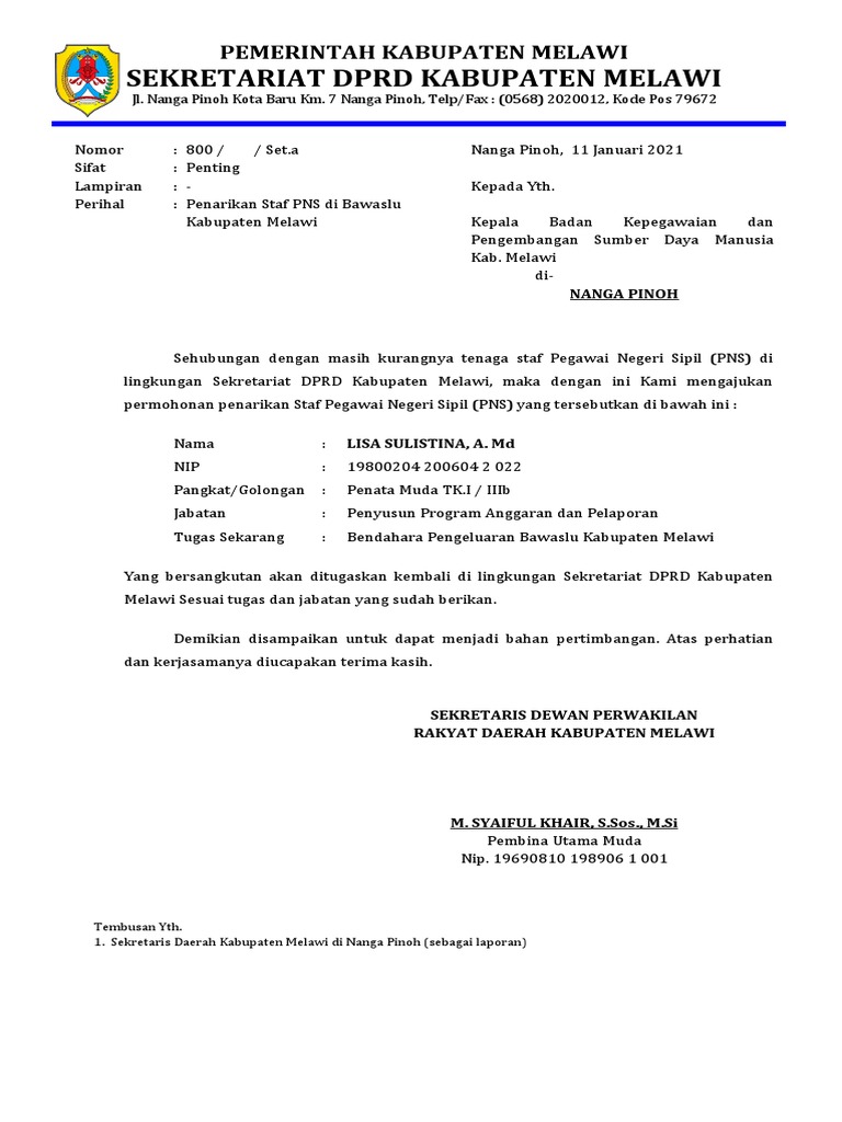 Surat Penarikan Staf Pdf