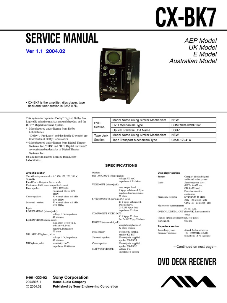 Service Manual: CX-BK7 | PDF | Compact Disc | Dvd