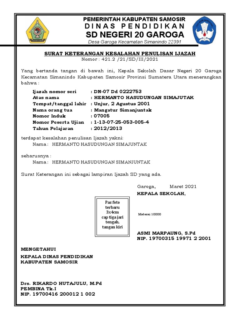 Surat Keterangan Kesalahan Ijazah | PDF