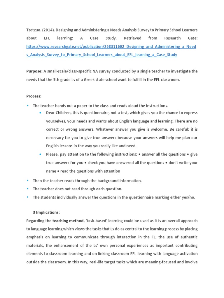LEARNER NEEDS ANALYSIS EXAMPLE intelligence overview