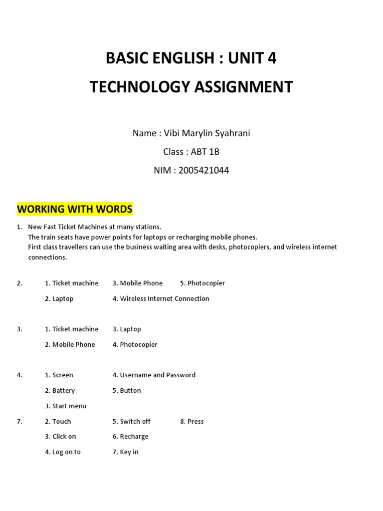 Basic English Unit 4: Technology Skills | PDF | Laptop | Electronics