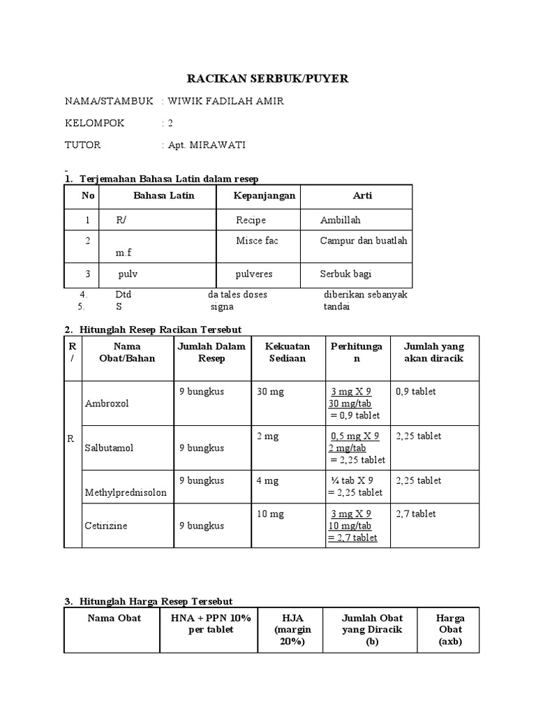 Racikan Puyer Obat untuk Pasien | PDF