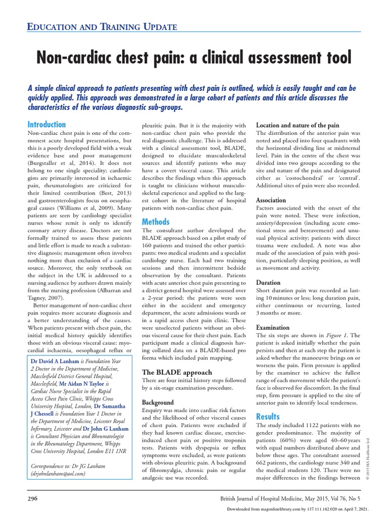 NonCardiac Chest Pain PDF Thorax Pain