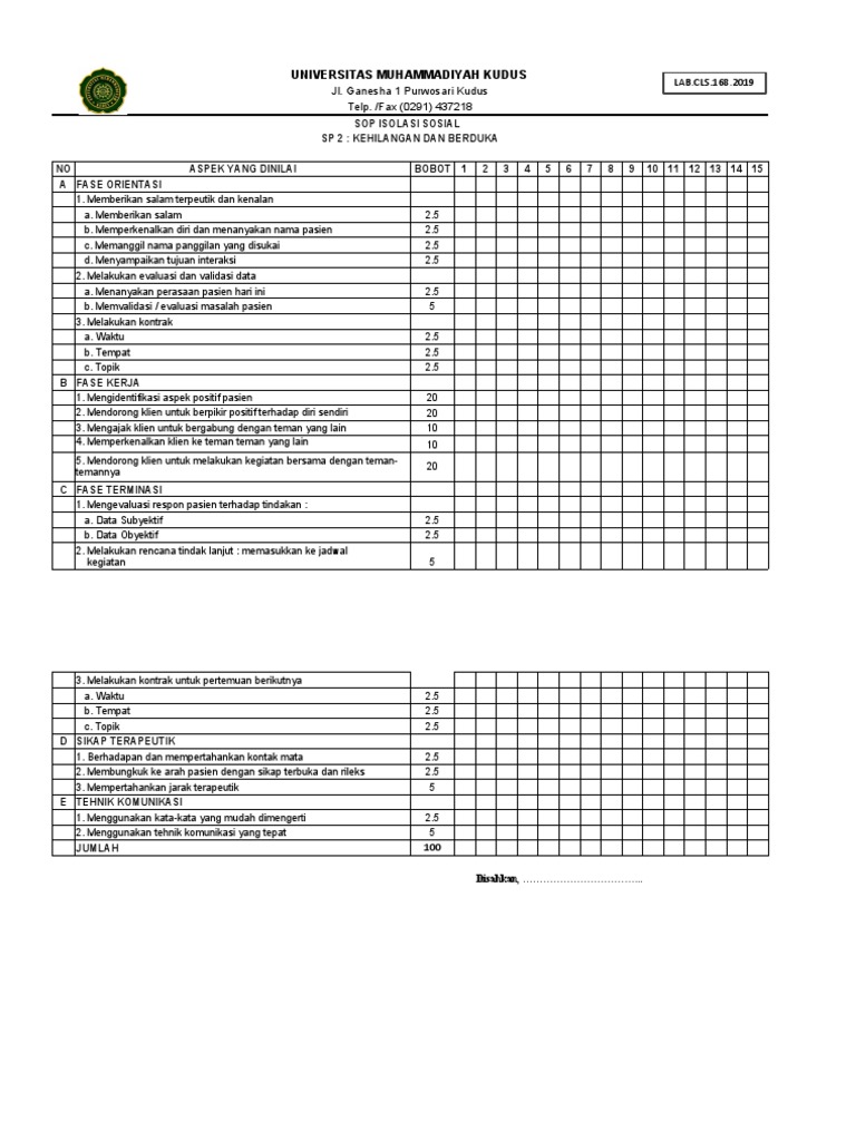 SOP Isolasi Sosial Kehilangan dan Berduka | PDF