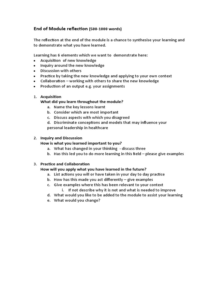 End of Module Reflection | PDF