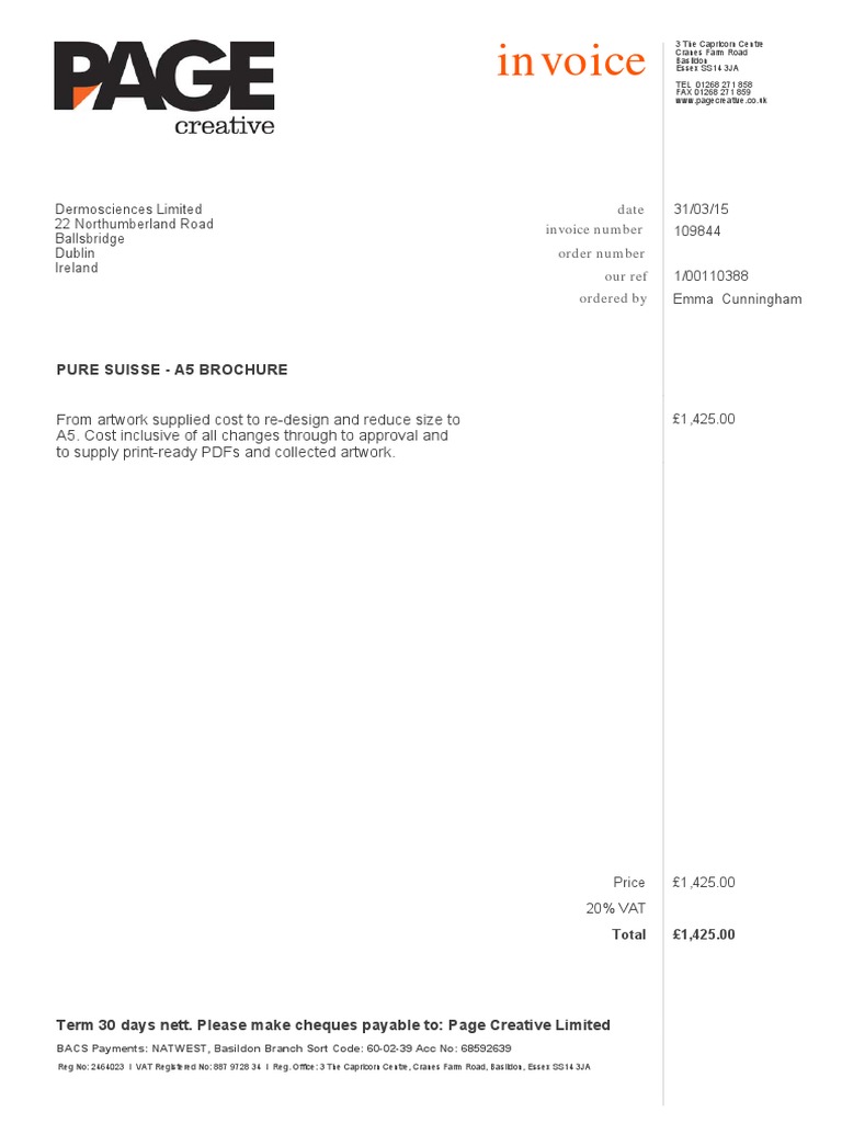 A5 Brochure Invoice for Dermosciences | PDF | Services (Economics ...