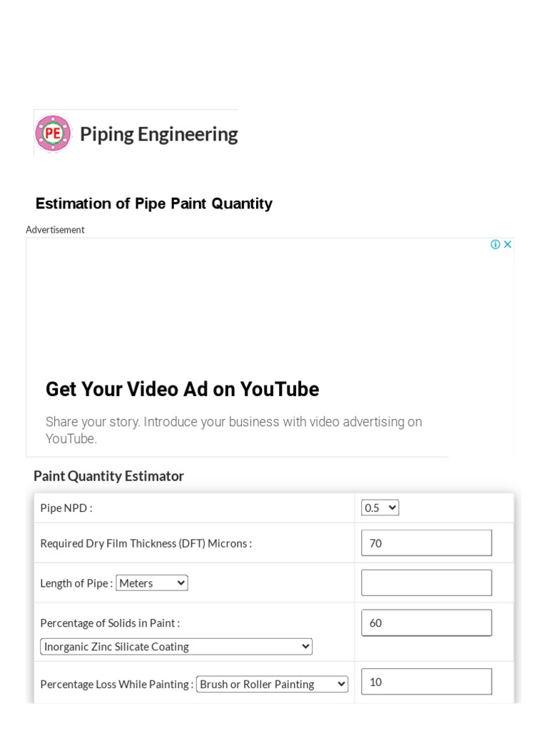 Estimation of Pipe Paint Quantity The Piping Engineering World PDF