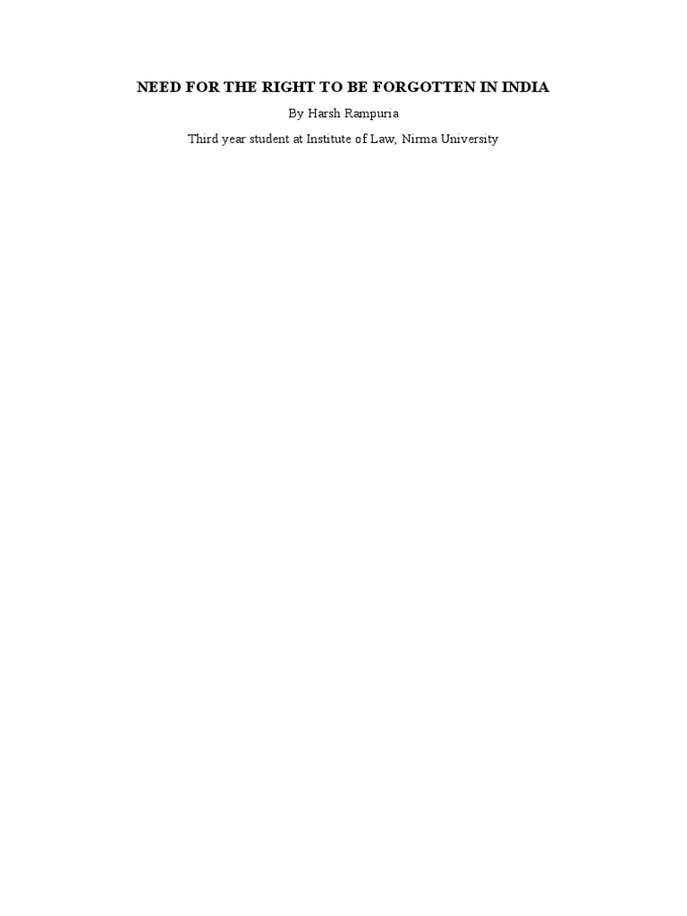 Need For The Right To Be Forgotten in India | PDF