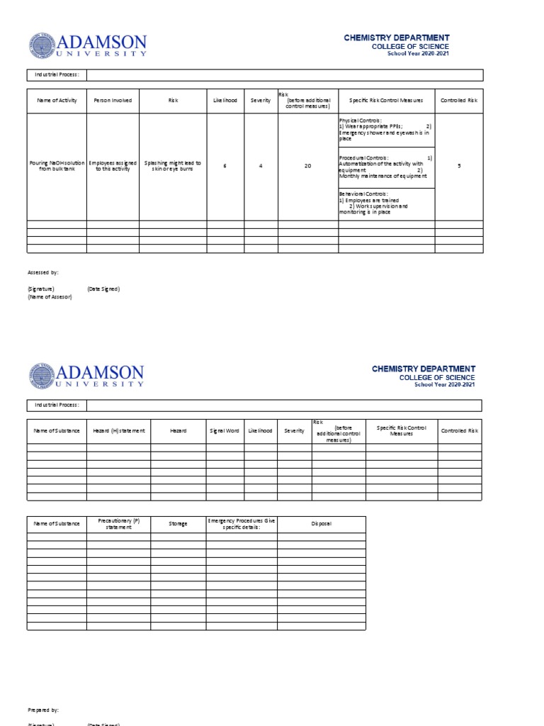 Risk Assessment and COSHH Forms 2021 | PDF | Labor Relations | Risk