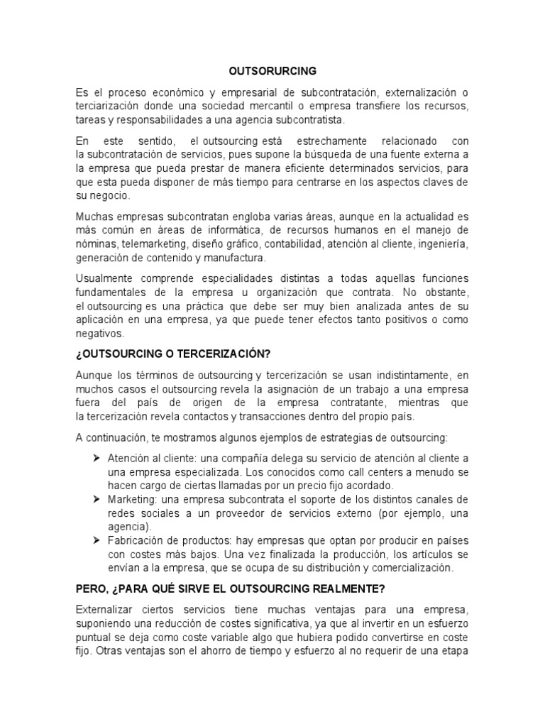 Ventajas del Outsourcing Empresarial | PDF | Outsourcing | Empresas