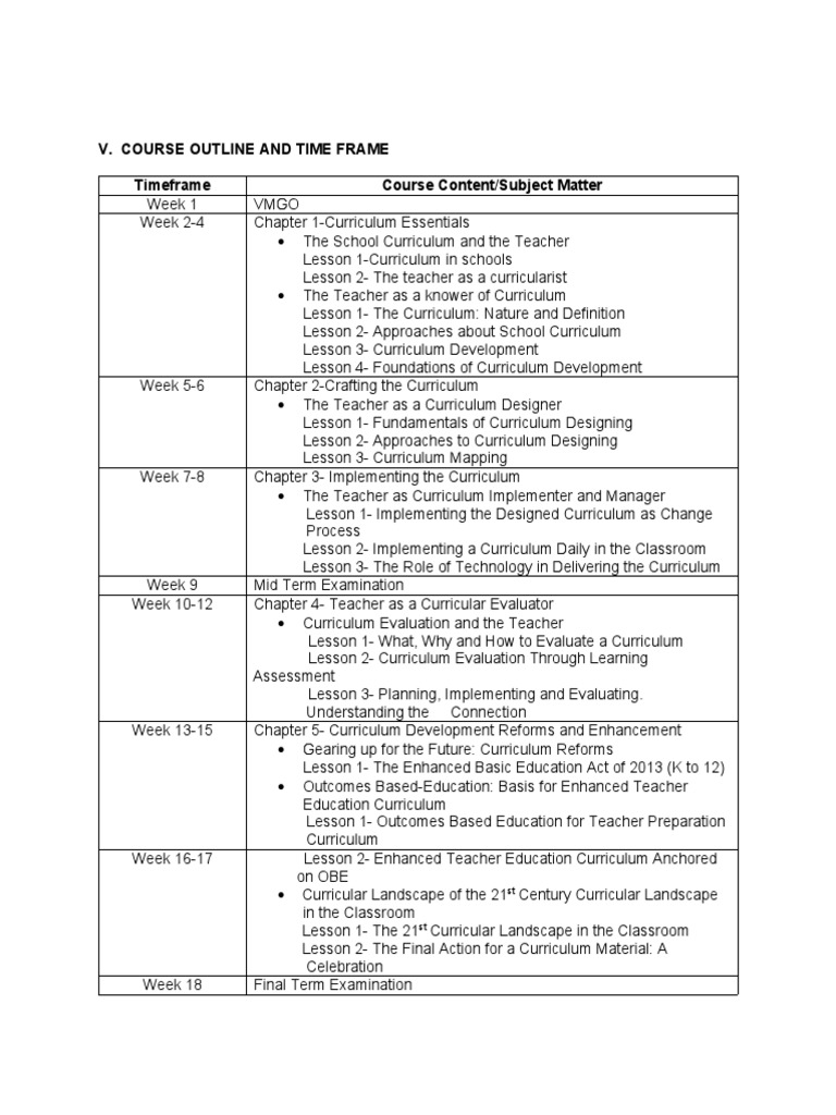 Course Outline and Schedule Overview | PDF | Curriculum | Education Theory