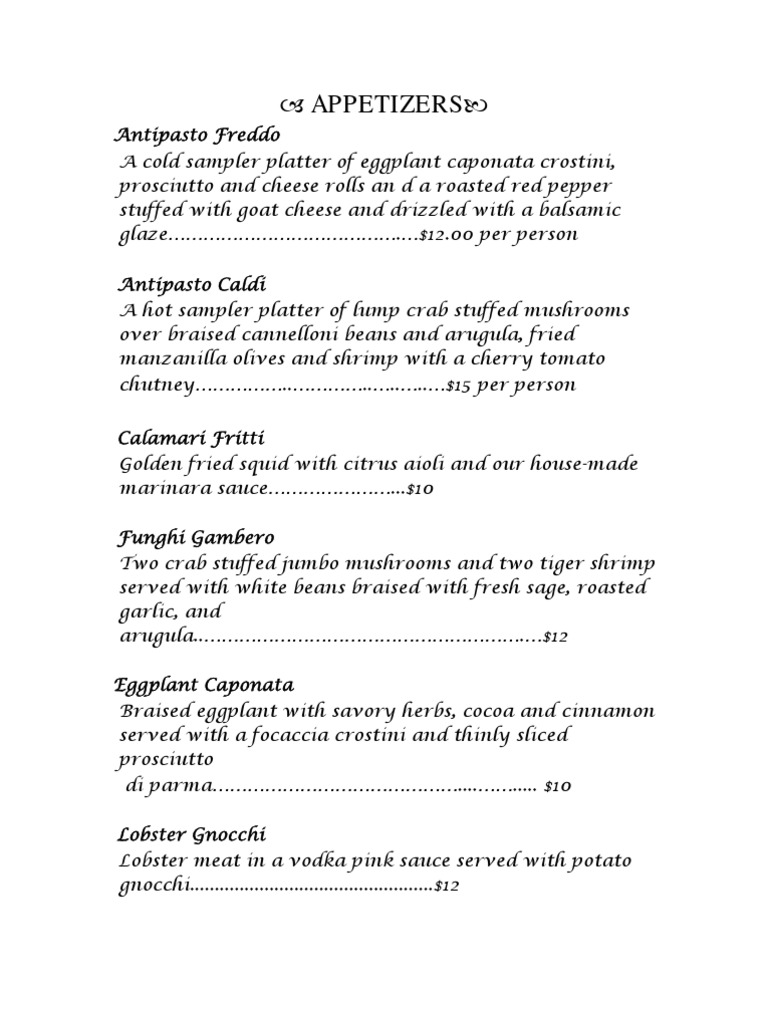 Gourmet Italian Menu | PDF | Salad | Pesto
