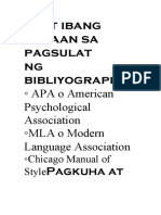 Iba't Ibang Paraan Sa Pagsulat NG Bibliyograpiya