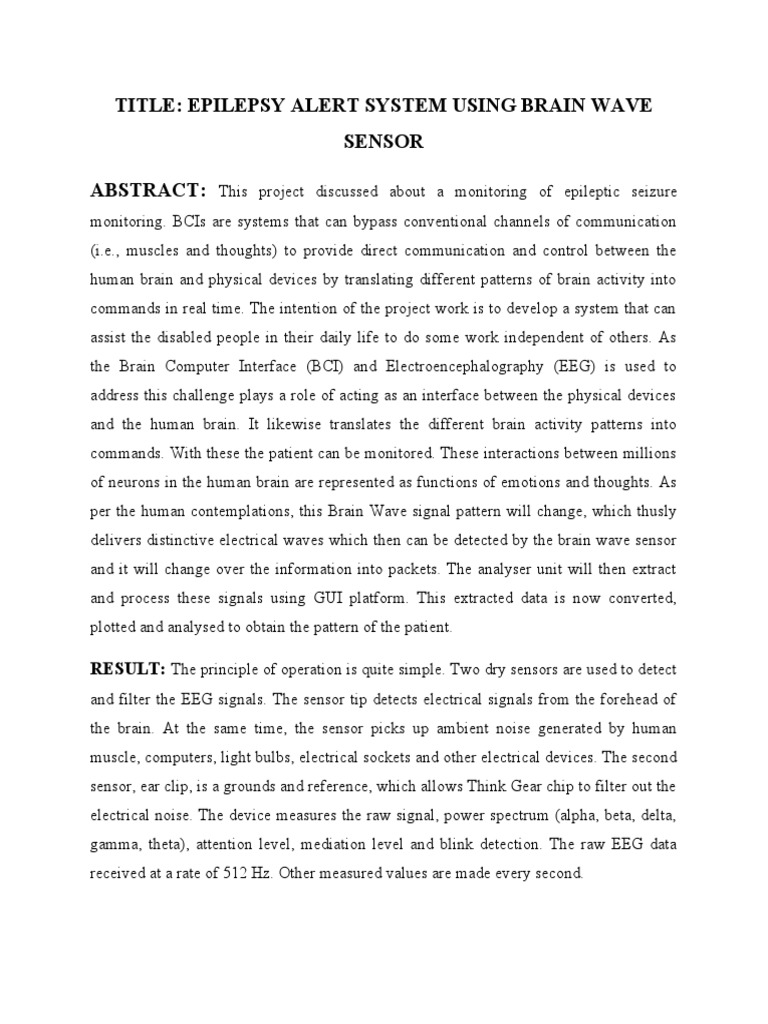 Abstract - Epilepsy Alert System Using Brain Wave Sensor 1 | PDF ...