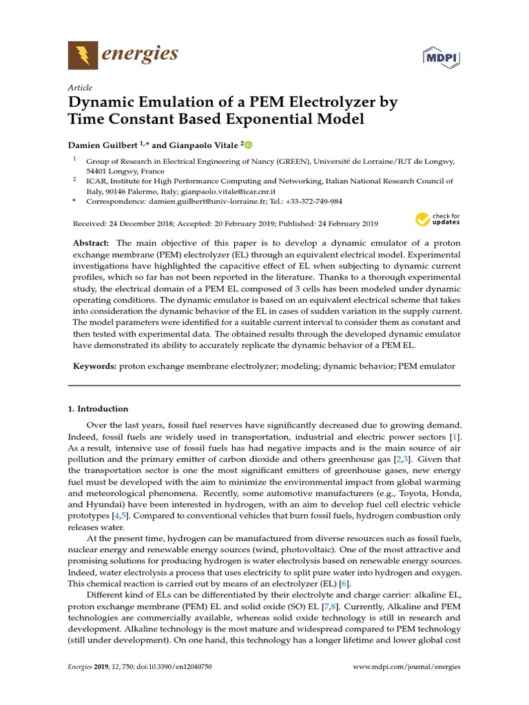 Dynamic Emulation of A PEM Electrolyzer by Time Co | PDF | Fuel Cell ...