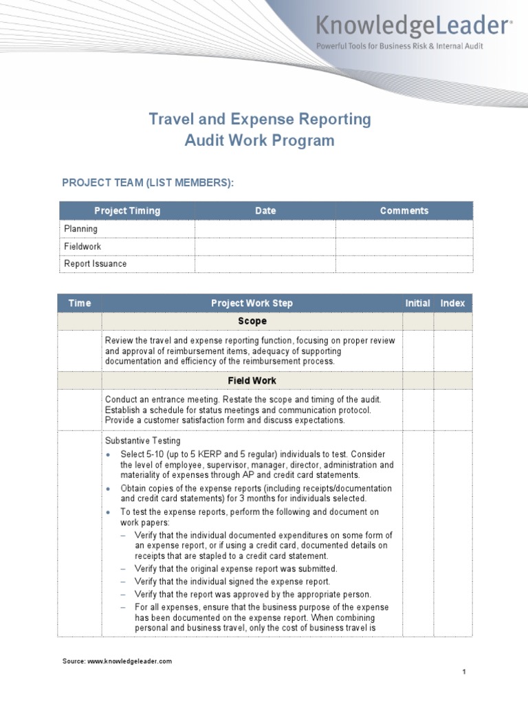Travel and Expense Reporting Audit Work Program | PDF | Auditor's ...