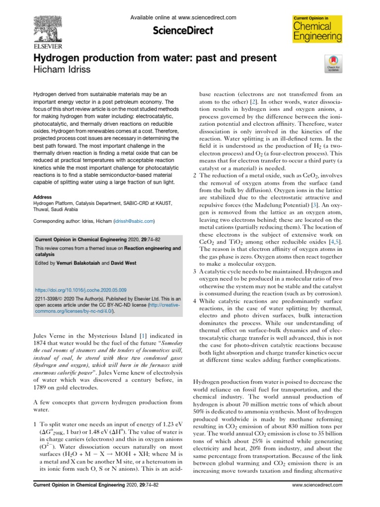 Hydrogen Production from Water Methods | PDF | Hydrogen | Chemical ...