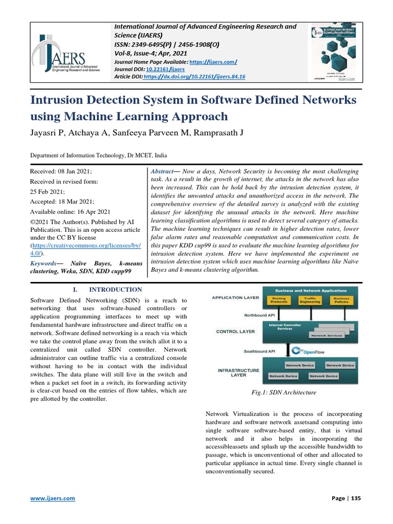 Intrusion Detection System in Software Defined Networks Using Machine ...