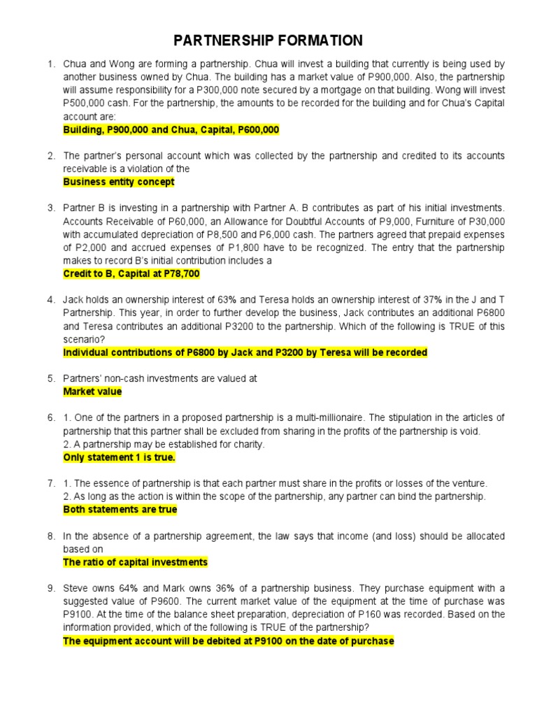 Partnership Formation and Contributions | PDF | Book Value | Partnership