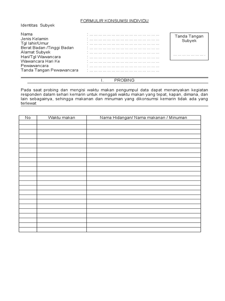 Formulir Food Recall 24 Jam | PDF