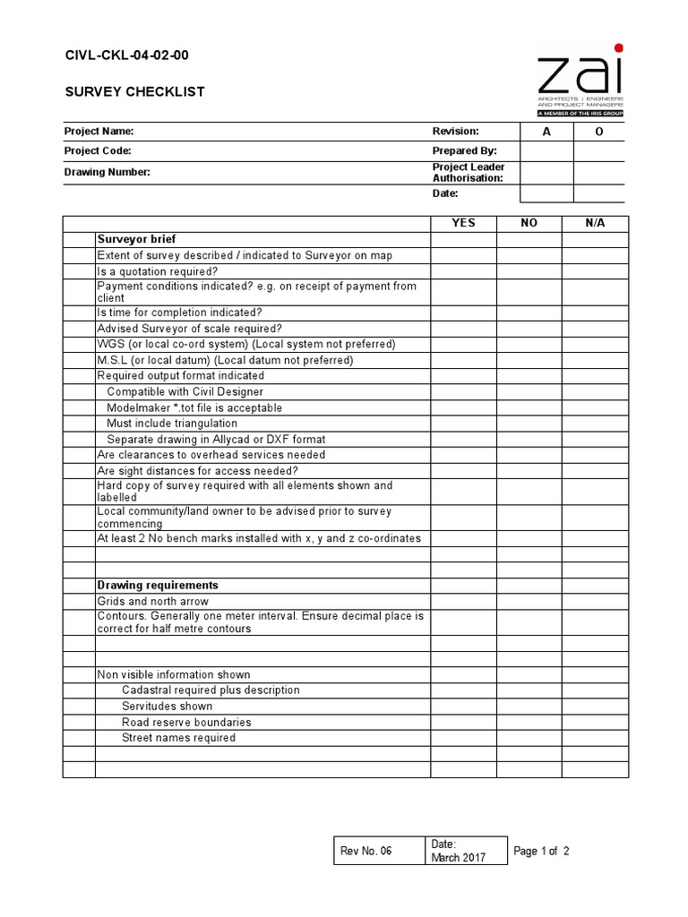 Survey Checklist for Civil Projects | PDF | Surveying | Pipe (Fluid ...