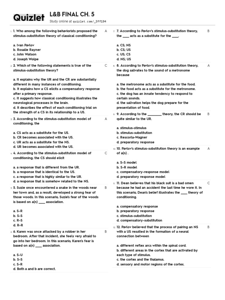 Quizlet PDF Classical Conditioning Phobia
