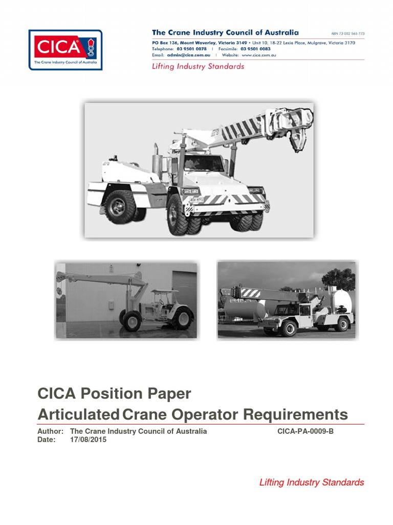 CICA Position Paper Articulated Crane Operator Requirements Lifting