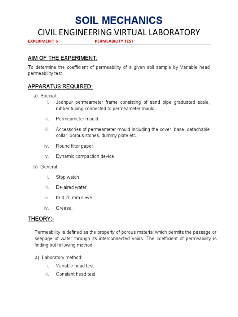 Permeability Testing Methods in Soil | PDF | Soil Mechanics ...