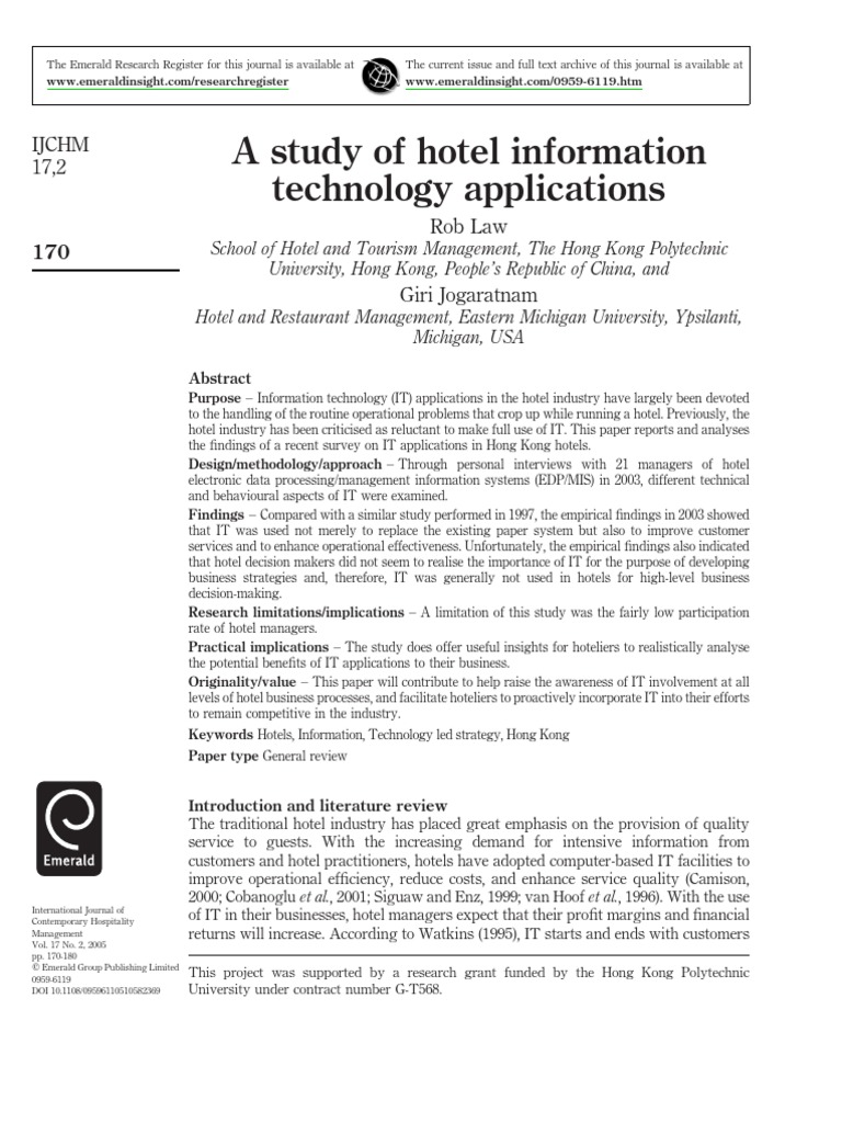 Hong Kong Hotel IT Applications Study | PDF | Personal Computers ...