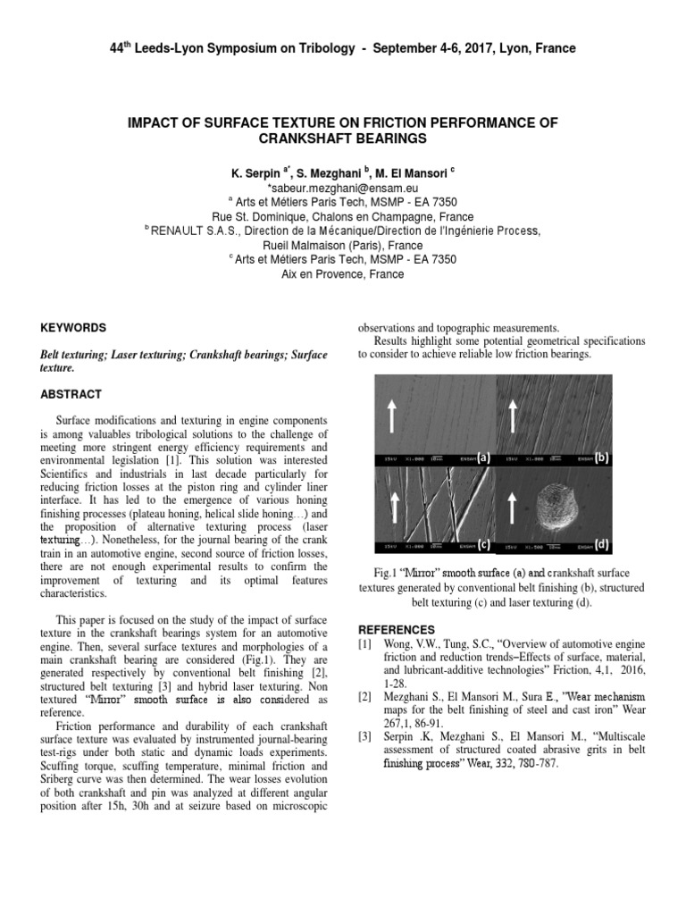 Surface Texture Impact on Crankshaft Friction | PDF | Friction ...