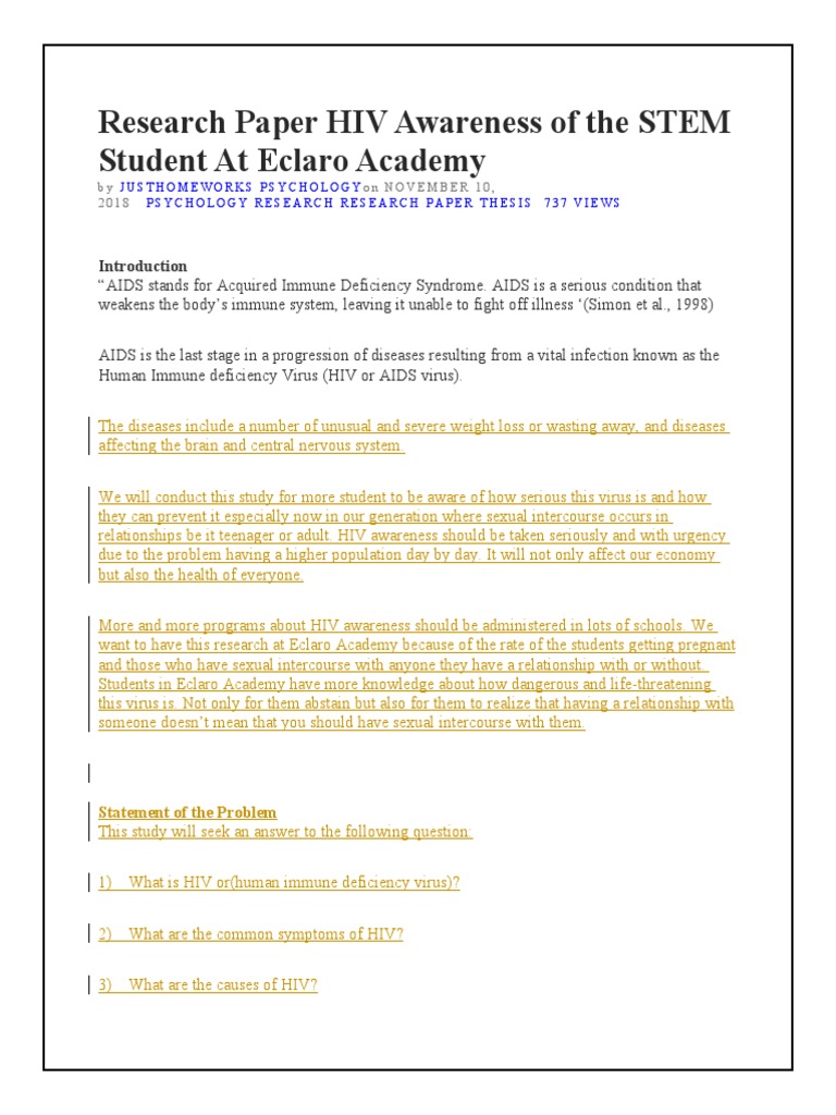 Research Paper HIV Awareness of The STEM | PDF | Hiv/Aids | Virus