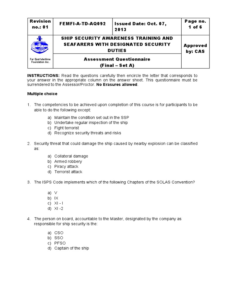 SDSD Training Assessment Questionnaire | PDF | Transport