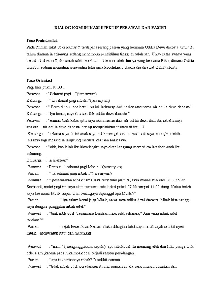 Perawat dan pasien saling berkomunikasi dengan rasa percaya